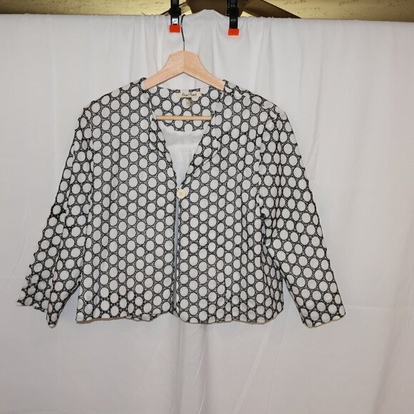 Onque Casuals Size Large Cropped Jacket White Black 3/4 Sleeves One Button - Picture 1 of 14